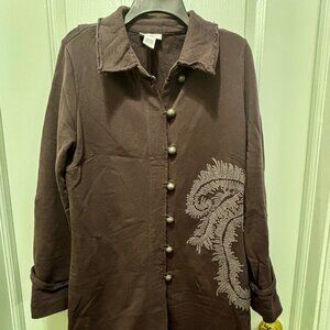 Soft Surroundings Embroidered Jacket - Size M - Plum/Burgundy